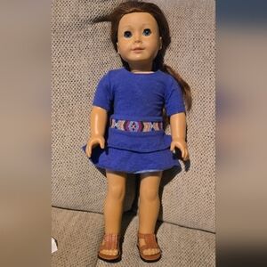 American Girl Doll in Blue Dress with Brown Hair